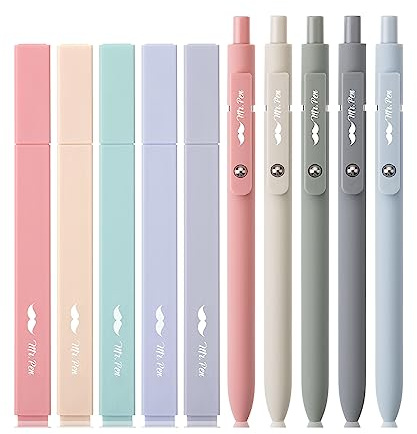 Mr. Pen Aesthetic Gel Pens & Highlighters No Bleed, 10 Pack - Morandi Color Bible Pens, Black Ink