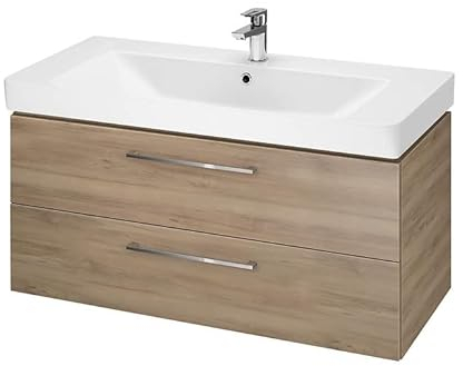 BAD LAND Waschbeckenunterschrank Lara Mille 100cm Nussbaum Badmöbel Badezimmerschrank Keramikwaschbecken 2-Schubladen