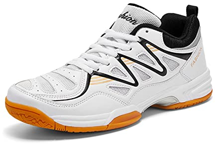 Herren Leichte Sneakers Mode Indoor Sport Schuhe für Pickleball, Badminton, Tischtennis, Volleyball, weiß/schwarz, 42 2/3 EU