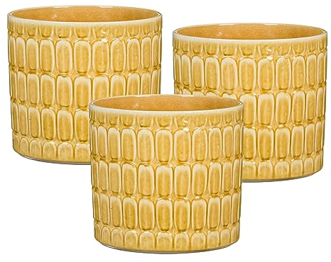 scheurich 3er Set Lagom Elna Keramik Pflanzkübel - 14,2 cm Moderne Pflanzgefäße für Zimmerpflanzen - Elegante Reliefstruktur UV-beständig & wasserdicht - Dekoratives skandinavisches Design - Made in