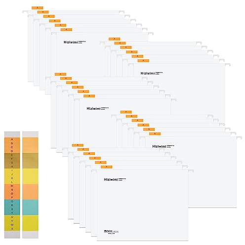 Hiziwimi Hängemappen mit Registern und Einsätzen, 32,5 cm Metall-Schiene, Polypropylen-Material, Weiß, 30 Stück