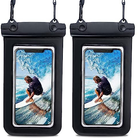 GWAWG 2 Stück wasserdichte Handyhülle Unterwasser Wasserfeste mit Lanyard für iPhone 14 13 12 Pro Plus Samsung Redmi Huawei Nokia Schwarz Bis Zu 7 Zoll Verwendung in Strand Tauchen Kajak Pool