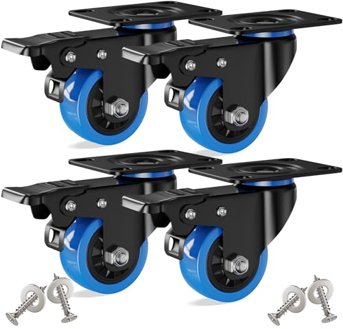 Asibaade Premium Möbelrollen Ø50mm mit Bremsen I inkl. Montagezubehör I Robuste Schwerlast Rollen für Innen & Außen I 4 Stück