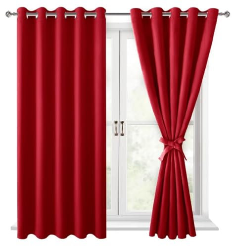 Hiasan Schlafzimmer Gardinen, Verdunklungsvorhänge, Vorhänge mit Ösen, Weihnachten Rot Blickdicht Vorhänge,2 Stück,167 x 137 cm (Breite x Höhe),weiche Schiebevorhänge Kurz