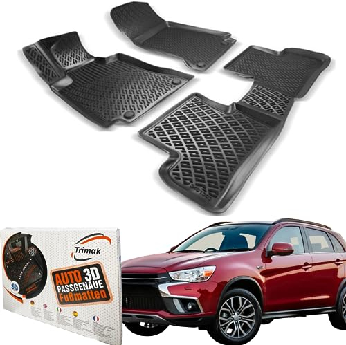 Trimak Passgenau 3D Fussmatten Auto Kompatibel mit Mitsubishi ASX 1 Gen 2010-2022 Auto Zubehör 1. und 2. Reihe Gummimatten Autos TPE Allwetter Geruchlos rutschfest Vorne & Hinten Schwarz