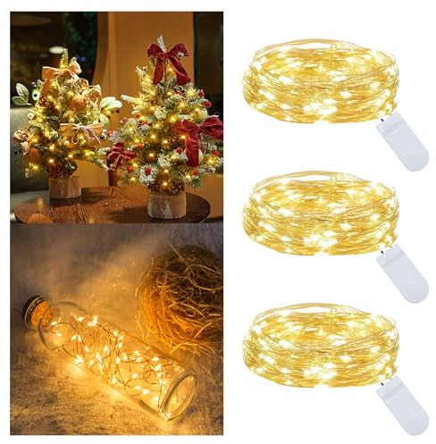 YzzYzz Cadena Luces LED con Batería,Guirnalda Luces Interiores 3 x 1.5 M,Luz Decorativa Alambre Plateado de 15 LED para Fiestas, Bodas, Decoración de Habitaciones,Luces Navideñas (blanco cálido)