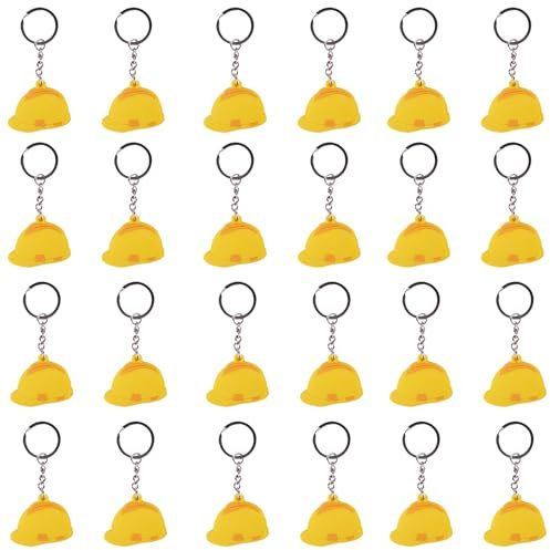 iMagitek Confezione da 24 portachiavi gialli a forma di cappello da costruzione per bomboniere a tema costruzione, forniture per feste di compleanno bomboniere