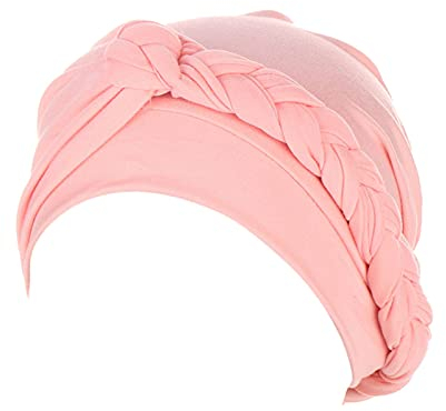 Hut geflochten, Damen, Hijab, Muslim, einfarbig, dreifach Krempe, afrikanische Damen, Turban, vorgeknüpft, Chimio-Mütze, Haarausfall, günstig, Rosa, One size