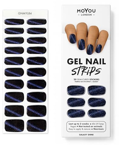 MOYOU LONDON Semi Cured Gel Nail Strips - 20 Pcs. Waterproof Gel Nail Wraps, Cures in Sunlight or UV/LED Lamp, Lasts Up to 2+ Weeks, Stretchable, Easy to Apply & Remove, Vegan & Cruelty-Free