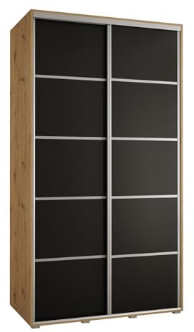 MEBLE KRYSPOL Davos 4 140 Schrank mit Zwei Schiebetüren für Schlafzimmer - Moderner Kleiderschrank mit Kleiderstange und Regalen - 235,2x140x60 cm - Artisan Schwarz Silber