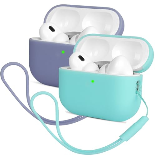 2PCS Kompatibel mit Airpods Pro 2 Generation Hülle 2022, Mocarheri Ultra-dünnes, Silikon Stoßfeste Weiches Schutzhülle für Airpods Pro 2, Voller Schutz für Airpods Pro 2, (Mintgrün/Lavendel)