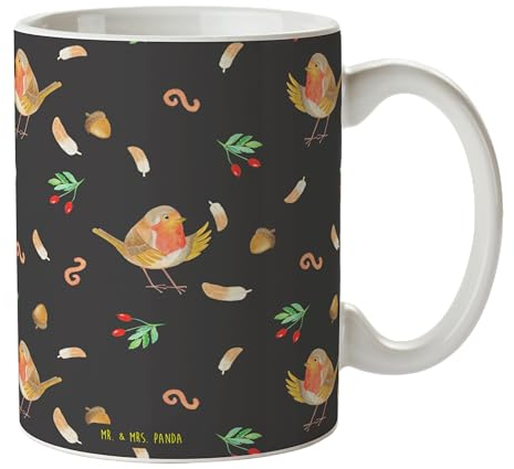 Mr. & Mrs. Panda Tasse Rotkehlchen Federn - Geschenk, Kaffeetasse, Teebecher, Becher, fliegen, Spruch Motivation, Tiere, Kaffeetassen,