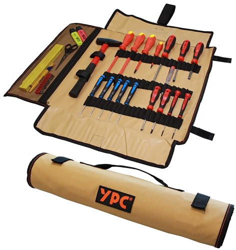 YPC VarioRoll XXL – 62x44cm, 60 Halteschlaufen und Netztasche, Werkzeugtasche rollbar, Messertasche, Werkzeug Rolltasche, Werkzeugrolle, Schraubendreher & Maulschlüssel Tasche leer