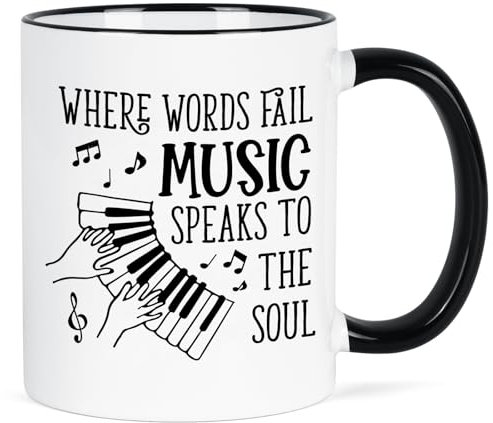 YHRJWN Music Themed Gifts, Where Words Fail Music Speaks to the Soul Mug, 11 Oz Porcelain Mug for Music Lovers, Teachers, Friends, Musicians, Holiday