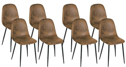Homy Casa Set of 8 Suede Dining Chairs Soft Chairs Upholstered seat with Black Solid Metal Legs Kitchen Chairs for Living Room,Dressing Lounge,(Brown,8)