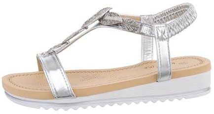 Ital Design Damen Sandalen mit Keilabsatz, runde Spitze, Silber, Gr. 38