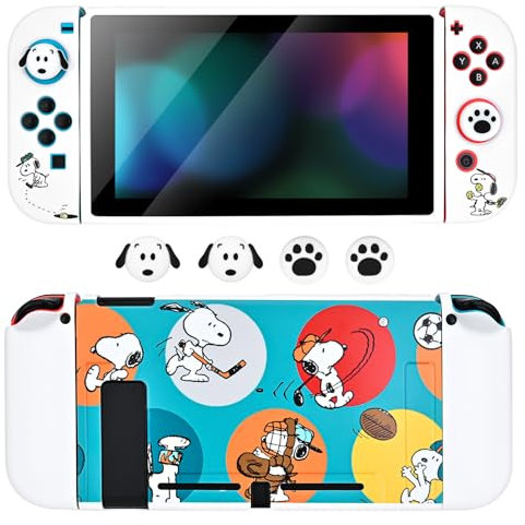 DLseego Protección Funda para Switch,Absorción de Golpes Silicona Suave Funda Cubierta Acoplable Protector Funda con 4PCS Suave JoyCon y 4PCS Palanca Funda,Adorable Cachorro Blanco