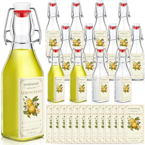 Havawish Limoncello Glasflaschen mit Bügelverschluss, für hausgemachte 237 ml, klare Limoncello-Flaschen mit Etiketten, Stopfen für Zuhause, Brauen, Geschenke, Hochzeit, Weihnachten, Party