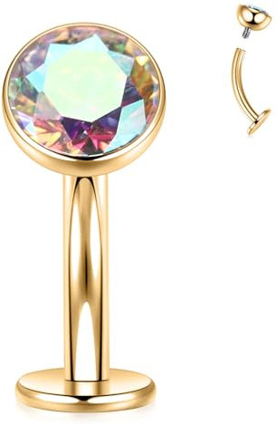 hengkaixuan 14G Floating Belly Button Ring G23 Titan Bauchschmuck Disc Bottom Flat Back Belly Navel Piercing Jewellery AB CZ Belly Piercing Gold Curved Barbell 8mm Internally Threaded Navel Ring