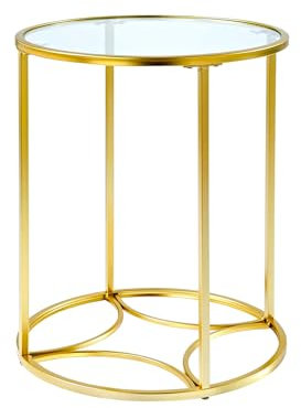 HOMELOX Gold Round Coffee Table with Clear Glass Entryway Side Table Nightstand