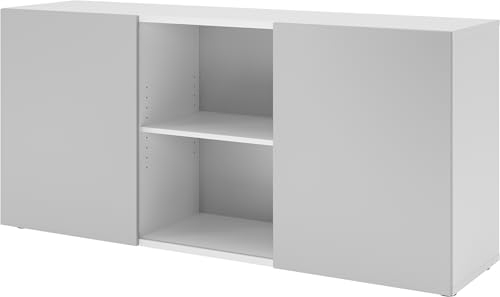 bümö Schwebetürenschrank, Sideboard Weiß/Grau - Büromöbel Sideboard Holz 160cm breit, 42cm schmal, Büro Schrank mit Schwebetür für Flur oder als Wohnzimmer-Kommode