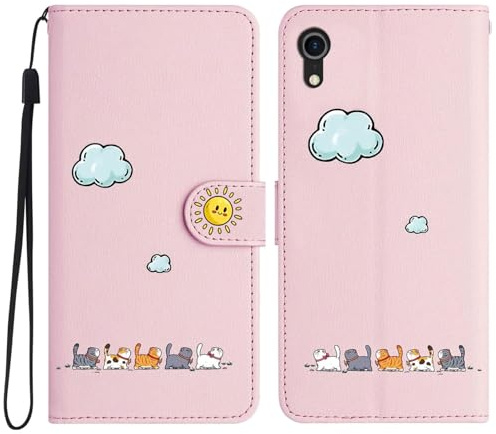 Generisch Niedlich und Schöne Geldbörse Handyhülle für iPhone XR, Nette Katzen Muster Haltbares PU+TPU Leder mit Prämie Magnetisch Schließung Flip Telefon Hülle für iPhone XR(Rosa)