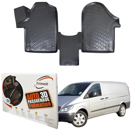 Trimak Passgenau 3D Fussmatten Auto Kompatibel mit Mercedes-Benz W 639 Vito, Viano 2003-2014 Auto Zubehör 1. und 2. Reihe Gummimatten Autos TPE Allwetter Geruchlos rutschfest Vorne & Hinten