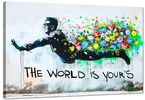Kunstbruder Banksy Bilder Urban Streetart Gross Quer, Home Deko Wohnung Bild Wohnzimmer Bilder Leinwand Graffiti kunstdrck - Moderne Mood Bilder Bunt (TheWorldIsYours, 80x120 cm)