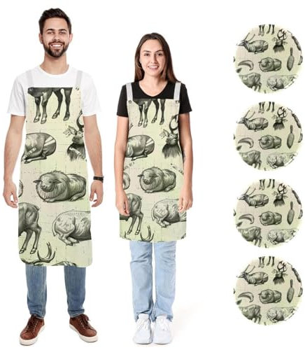 Paquete de 2 delantales de cocina vintage de granja multianimales, delantal de chef suave ajustable con 2 bolsillos grandes para hombres y mujeres, Granja vintage de múltiples animales,