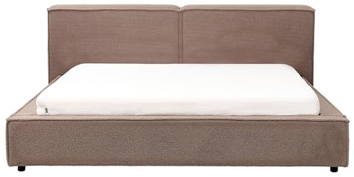 Beliani Polsterbett Bouclé braun mit Lattenrost 180x200 cm hohes Kopfteil Retro Linards
