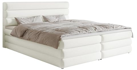 Selsey Bett 180 x 200 cm Boxspringbett Mit 2 Bettkästen Matratze H3 Topper Visco Schaumstoff Hydrophober Chenille Bettgestell Alegre Weiß
