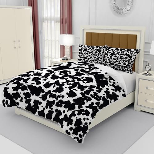 Hongduo 3D Kuhfell Drucken Bettwäsche 240x220 cm Weiche Mikrofaser Einfach Bettwäsche-Set mit Reißverschluss 3 Teilig Bettbezug Set mit Kissenbezug 80x80 cm