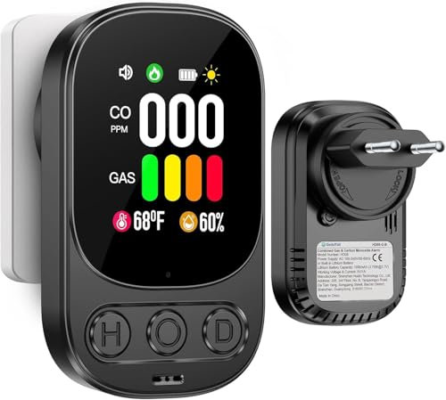 Gedsffati Gas- und CO-Melder mit Stecker für Haus, Gasmelder Gasalarm, Kohlenmonoxidmelder CO-Warner Warnmelder Zuhause, Brenngasmelder für Erdgas LPG Methan Propan Butan, Schwarz, HD08-G-B