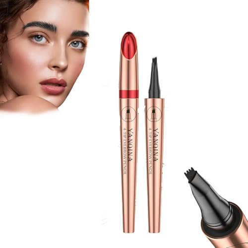 Magic Eyebrow Pencil, 2024 New 3D Waterproof Microblading Eyebrow Pencil Contouring Pen with 4 Micro Fork Tip for Women Makeup (1 Black)
