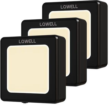 LQWELL® Nachtlicht Steckdose Faltbar mit Dämmerungssensor, Nachtlampe Einstellbare Helligkeit, Automatisch Steckdosenlicht, Orientierungslicht Warmweiß für Kinder Zimmer Gang Treppen (Schwarz, 3 STK)