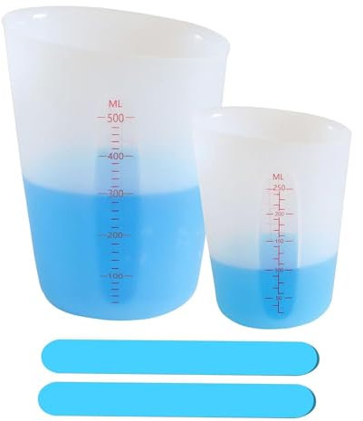 Vasos medidores de silicona, 2 vasos medidores pequeños, juego de vasos medidores de silicona, 250 ml, 500 ml, con 2 varillas de silicona, vasos medidores pequeños, vasos de silicona, vasos de