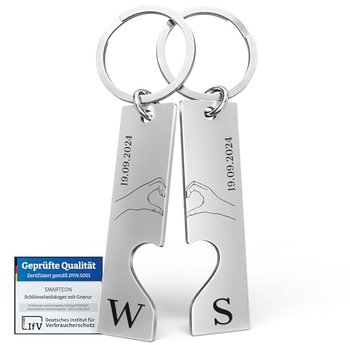 SMARTEON Personalisierter Schlüsselanhänger für Paare | Personalisierte Geschenke | Partner Schlüsselanhänger im 2er Set | Geschenk zum Valentinstag oder Jahrestag | Hochwertiger Edelstahl