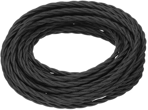 QUARKZMAN Fil Électronique 32.8Ft Fil Tissé Recouvert De Tissu Noir | Cordon Tissu Pour Pendant Light Projet DIY, 18/3 Fil Électrique Recouvert Tissu Vintage, Câble Électronique Industriel