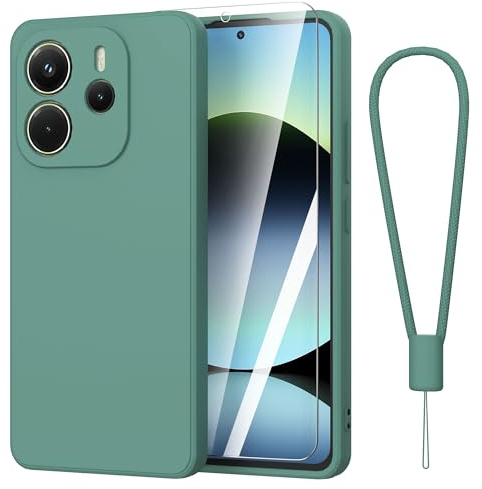 Fyriswho Funda Compatible con Xiaomi Redmi Note 14 con 1 Pantalla Cristal Templado, Carcasa de Silicona Líquida Interior de Microfibra Funda Xiaomi Redmi Note 14 (6.67) - Verde Oscuro