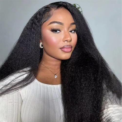 Wear and Go Glueless Wigs Human Hair Pre Plucked Pre Cut Yaki 4x4 HD Lace Closure Wigs Human Hair No Glue Straight Human Hair Wig for Beginners Natural Black 150% Density 18 Inch