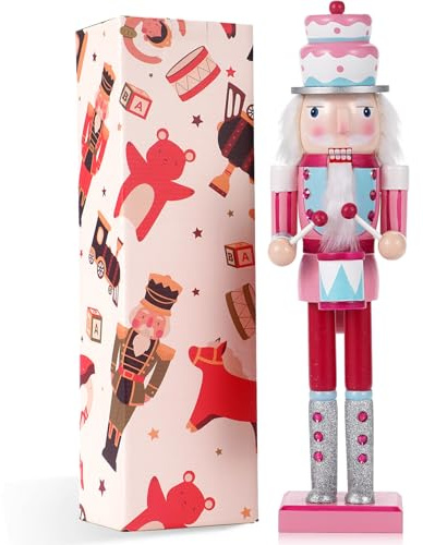 VorFor Tête de Gâteau Casse Noisette Noel,38CM Macron Soldat Casse Noisette Décorations,Bois Massif Nutcracker Christmas Accessoires de Noël,Cheminée Décoration Noel.