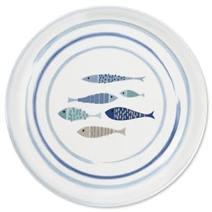 Excelsa North Sea Set 6 Piatti Pizza in Porcellana, Decorazione Pesci Blu, 30,5 cm