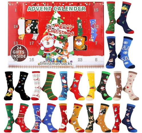 Generisch Adventskalender 2025 Männer Frauen Socken Adventskalender Damen Herren Weihnachtskalender Einheitsgröße
