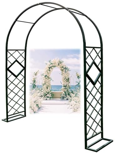Enrejado de arco de jardín de metal para plantas trepadoras de 230 cm de alto, árbol de rosas resistente para vides al aire libre, decoración de bodas y fiestas (verde, 220 x 230 cm)