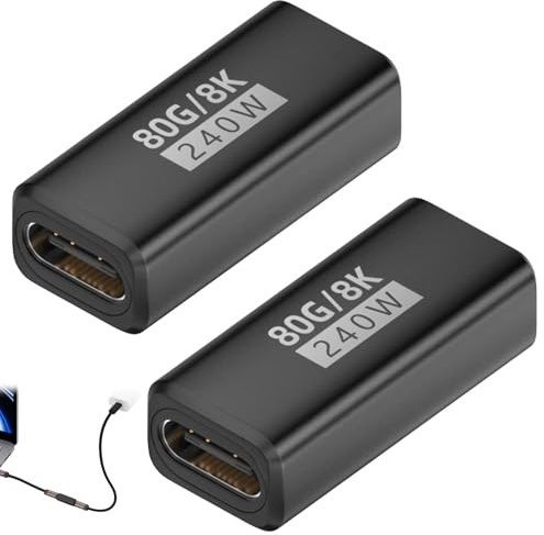 Menibeuty 2PCS Adaptateur USB-C Femelle vers Femelle Ultra-Rapide 80Gbps, Coupleur Type C Supporte Charge 240W & Vidéo 8K/16K@60Hz, Extension USB4 Compatible avec Thunderbolt 4/5, iPad Pro, SSD Noir