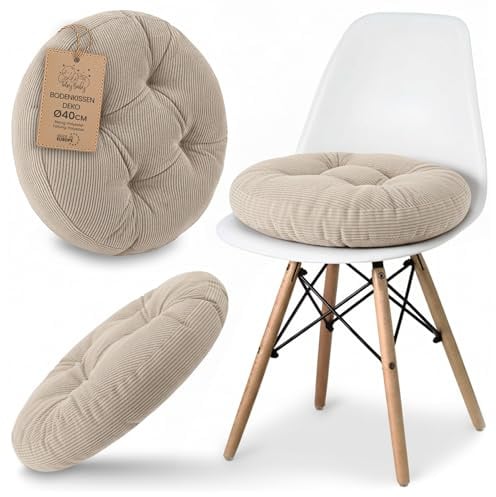 Sitzkissen Rundes Sitzpolster 40 cm aus Cord waschbar – Stuhlkissen & Bodenkissen Sitzpolster Stuhlauflage für Esszimmer Wohnzimmer Küche Sitzbank & Hocker Beige