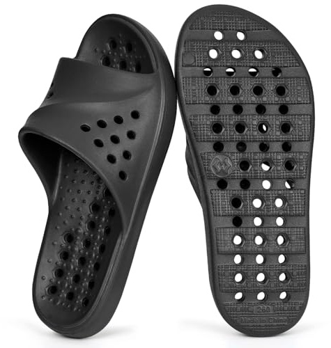 Gaatpot Unisex Zapatillas de Baño con Orificios de Drenaje,Negro,42/43 EU