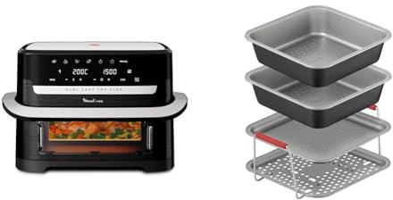 LOT Moulinex Easy Fry Dual Flex, air fryer, 9L, Double zone avec Séparateur amovible, 8 personnes, 7 programmes intuitifs, EZ9228F0, noir + Tefal Dail’Easy, Kit de 4 accessoires antiadhésif J701S444