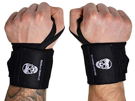 Gymreapers Gewichtheber-Handgelenkbandagen (Wettbewerbsqualität) 18 Handgelenkstütze in professioneller Qualität mit strapazierfähiger Daumenschlaufe - Beste Bandage (Schwarz, 18)