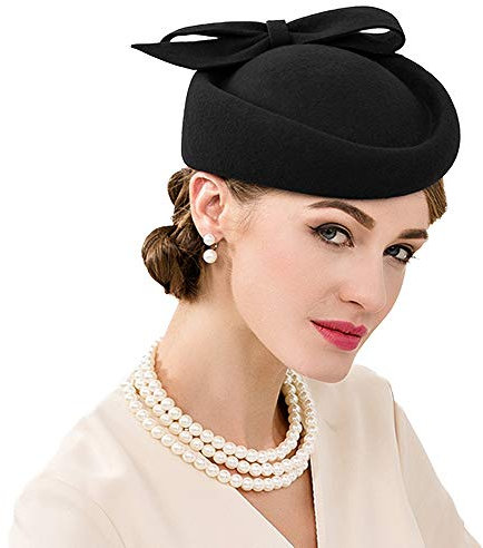 F FADVES Fascinator/Fascinator im britischen Stil, Wolle, Retro-Stil, Schwarz, M/L